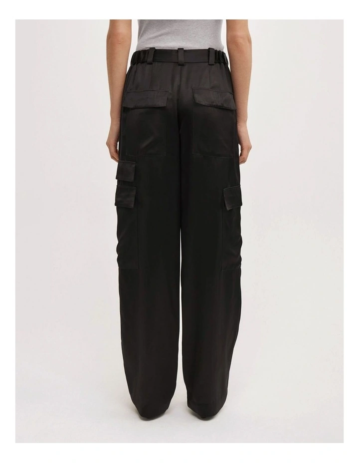 Satin Cargo Pant in Black image 6