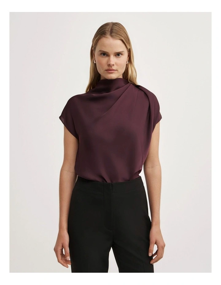 Tuck Shoulder Top in Plum image 1