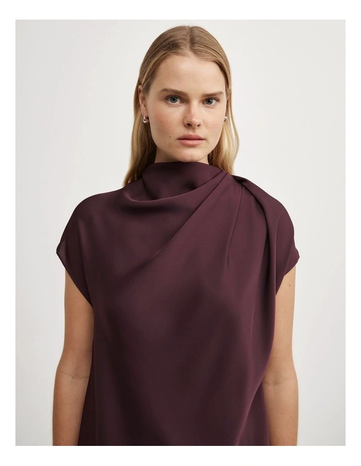 Tuck Shoulder Top in Plum image 3