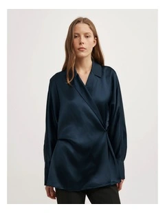 Wrap Fluid Shirt in Navy