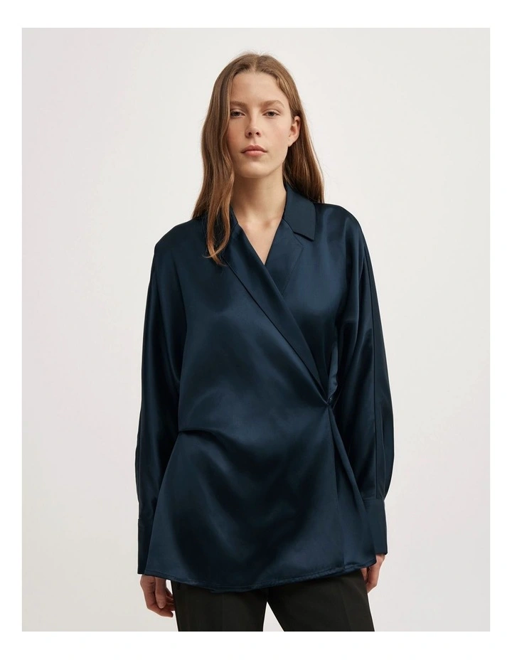 Wrap Fluid Shirt in Navy image 1
