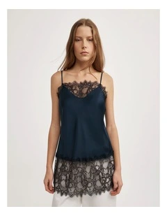 Lace High Hem Camisole in Navy