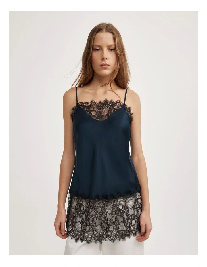 Lace High Hem Camisole in Navy image 1