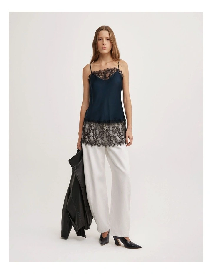 Lace High Hem Camisole in Navy image 2