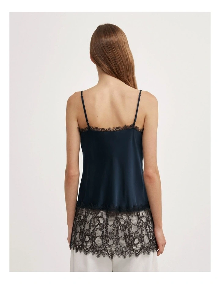 Lace High Hem Camisole in Navy image 4