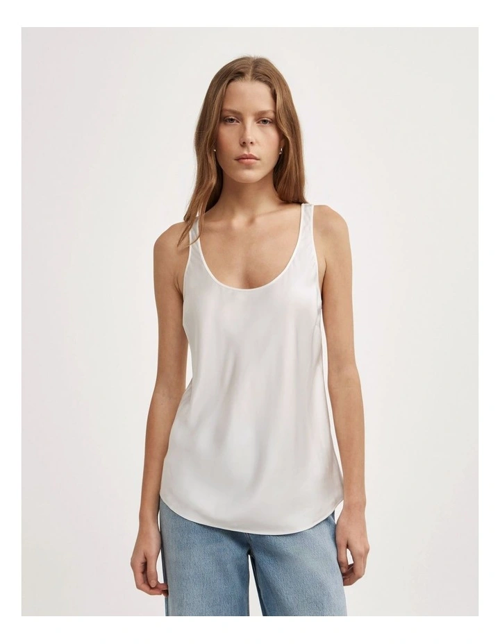 Satin Tank Top in Chalk image 1