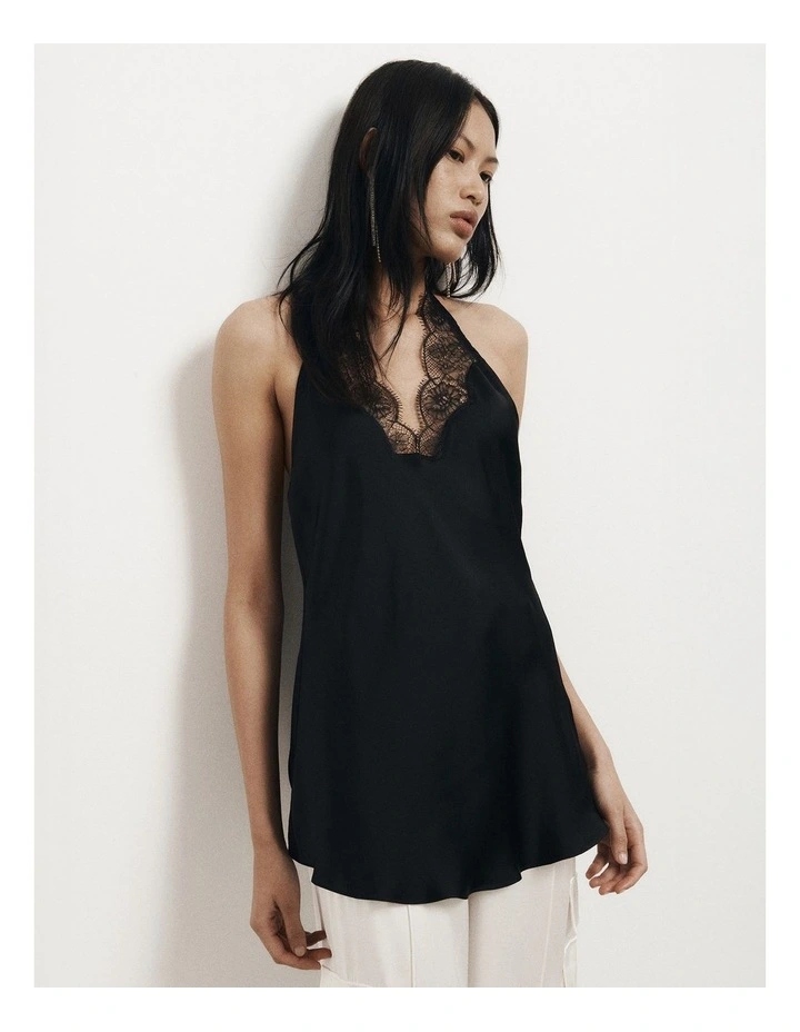 Lace Halter Top in Black image 1