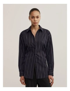 Tie Back Pinstripe Shirt in Navy Stripe