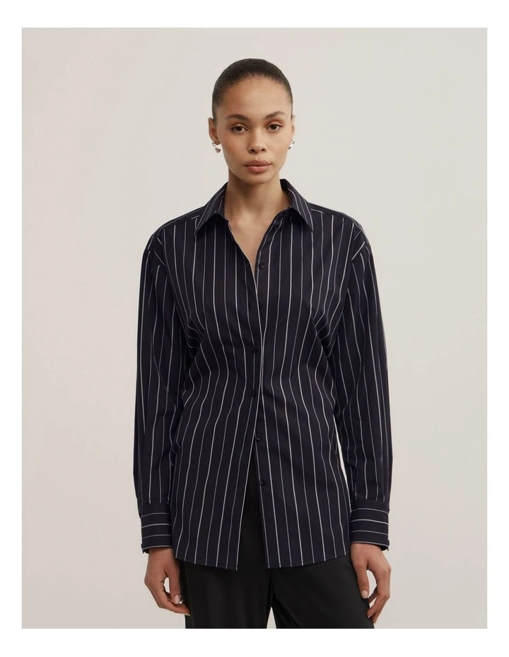 Tie Back Pinstripe Shirt in Navy Stripe image 1
