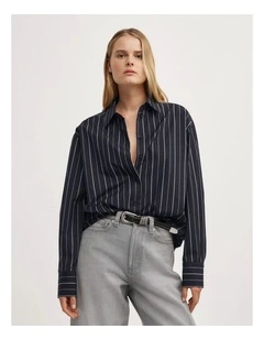 Tie Back Pinstripe Shirt in Navy Stripe