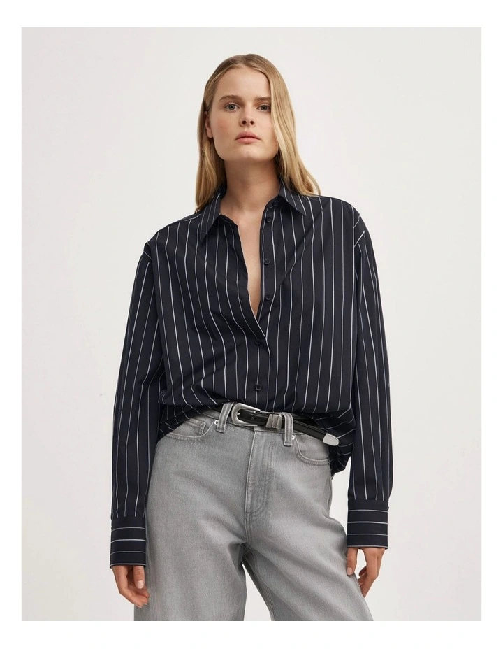 Tie Back Pinstripe Shirt in Navy Stripe image 1