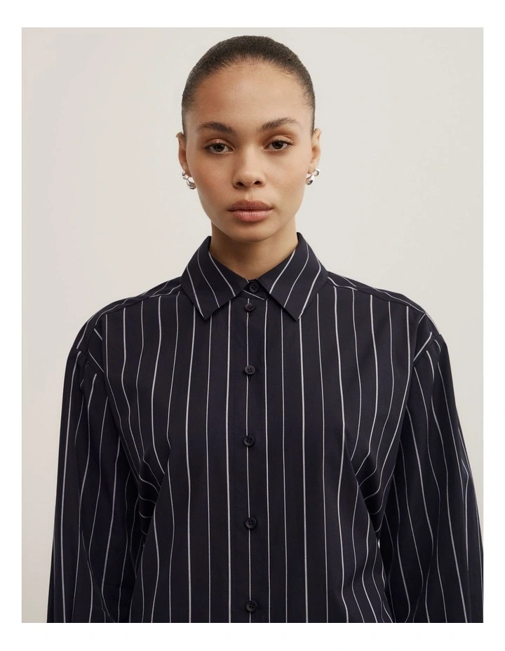 Tie Back Pinstripe Shirt in Navy Stripe image 3