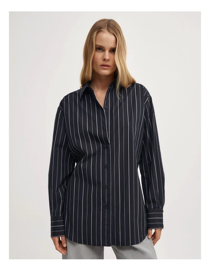 Tie Back Pinstripe Shirt in Navy Stripe image 3