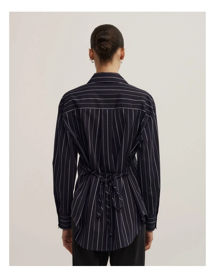 Tie Back Pinstripe Shirt in Navy Stripe image 4