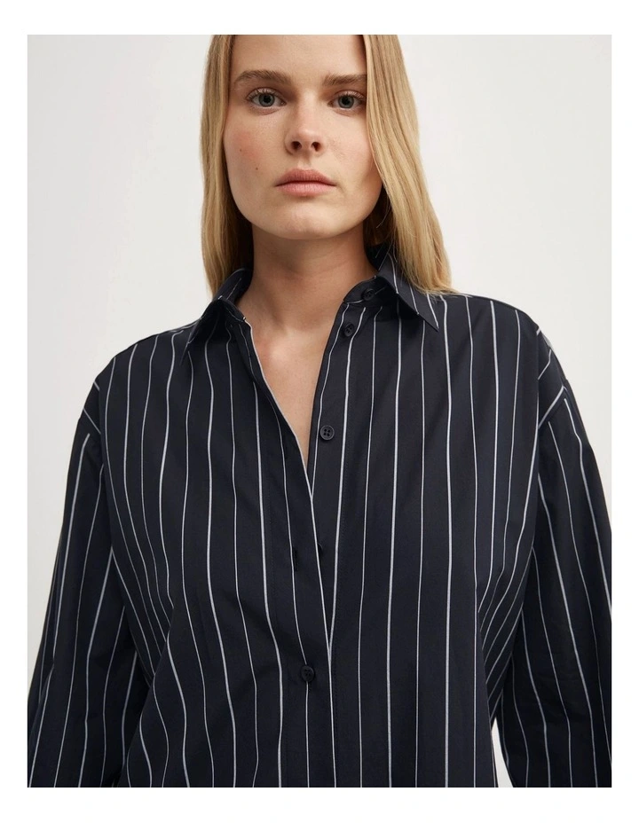 Tie Back Pinstripe Shirt in Navy Stripe image 4
