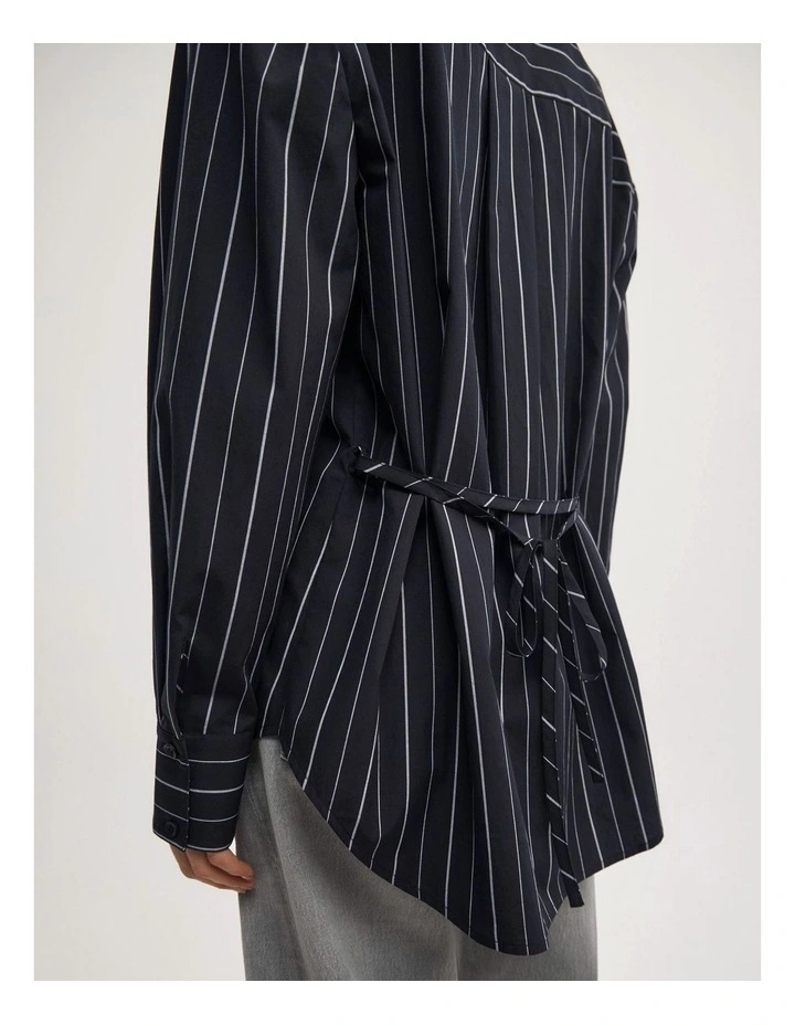 Tie Back Pinstripe Shirt in Navy Stripe image 5