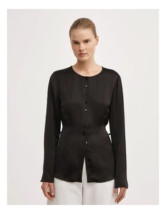 Button Through Top in Black