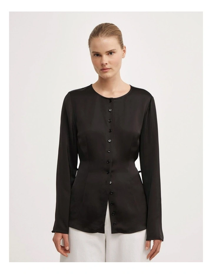 Button Through Top in Black image 1