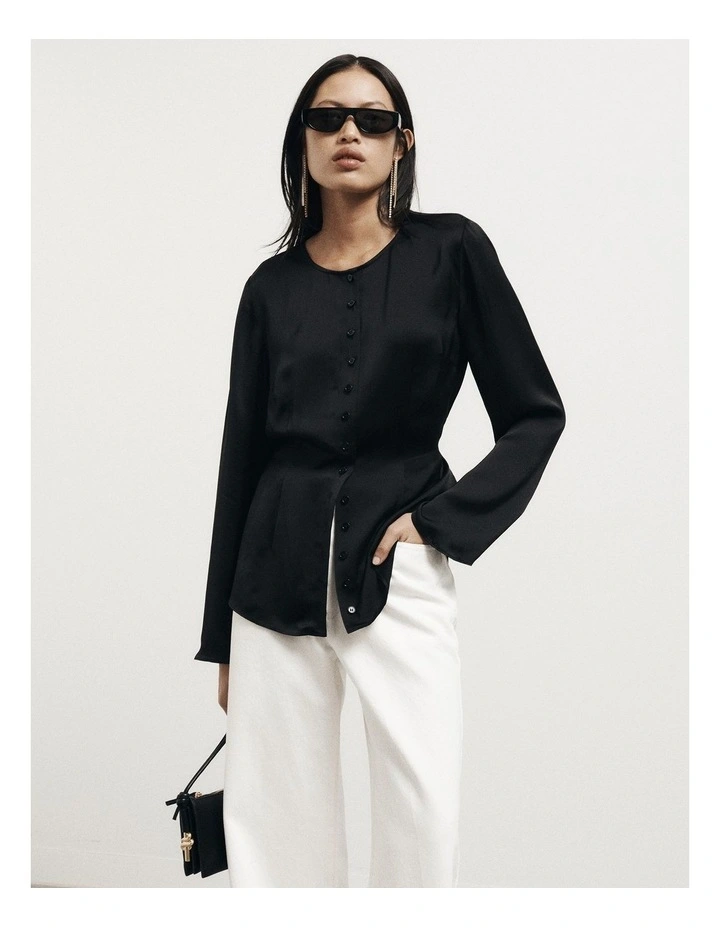 Button Through Top in Black image 4