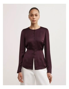 Button Through Top in Plum