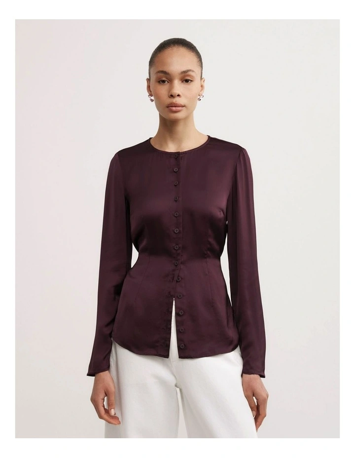 Button Through Top in Plum image 1