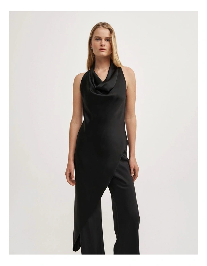 Asymmetric Halter Tunic in Black image 1