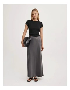 Bias Slip Skirt in Charcoal