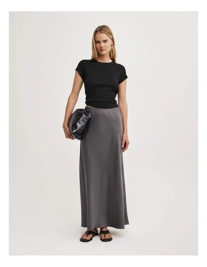 Bias Slip Skirt in Charcoal image 1