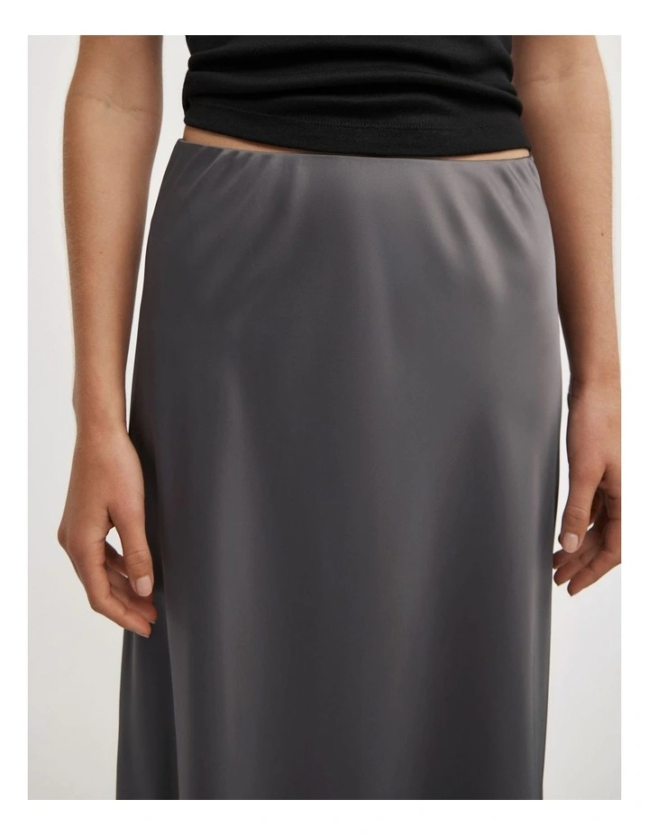 Bias Slip Skirt in Charcoal image 3