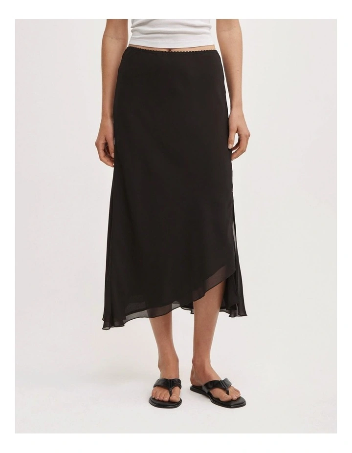 Asymmetric Soft Skirt in Black image 2