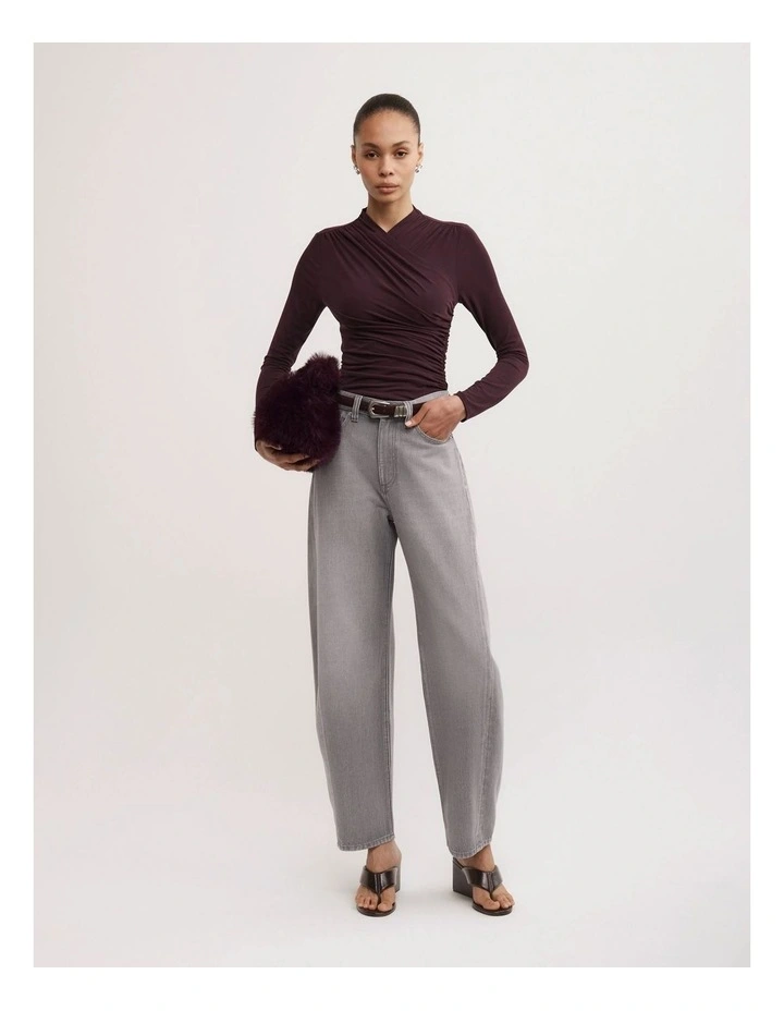 Wrap Long Sleeve Jersey Top in Plum image 2
