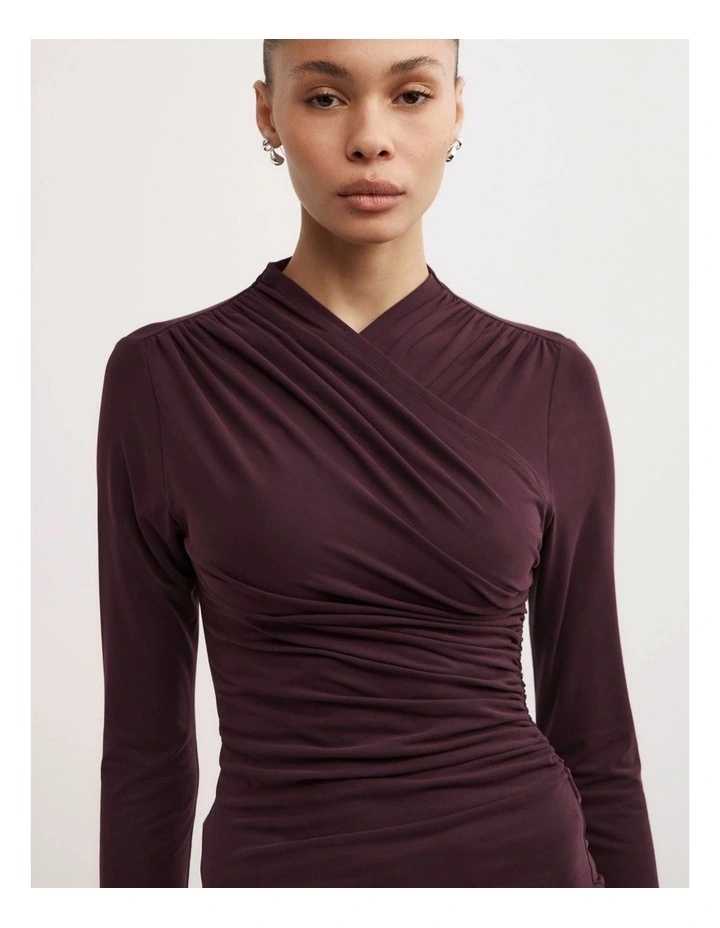 Wrap Long Sleeve Jersey Top in Plum image 3