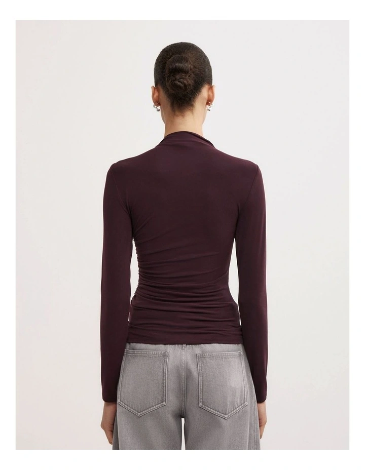 Wrap Long Sleeve Jersey Top in Plum image 4