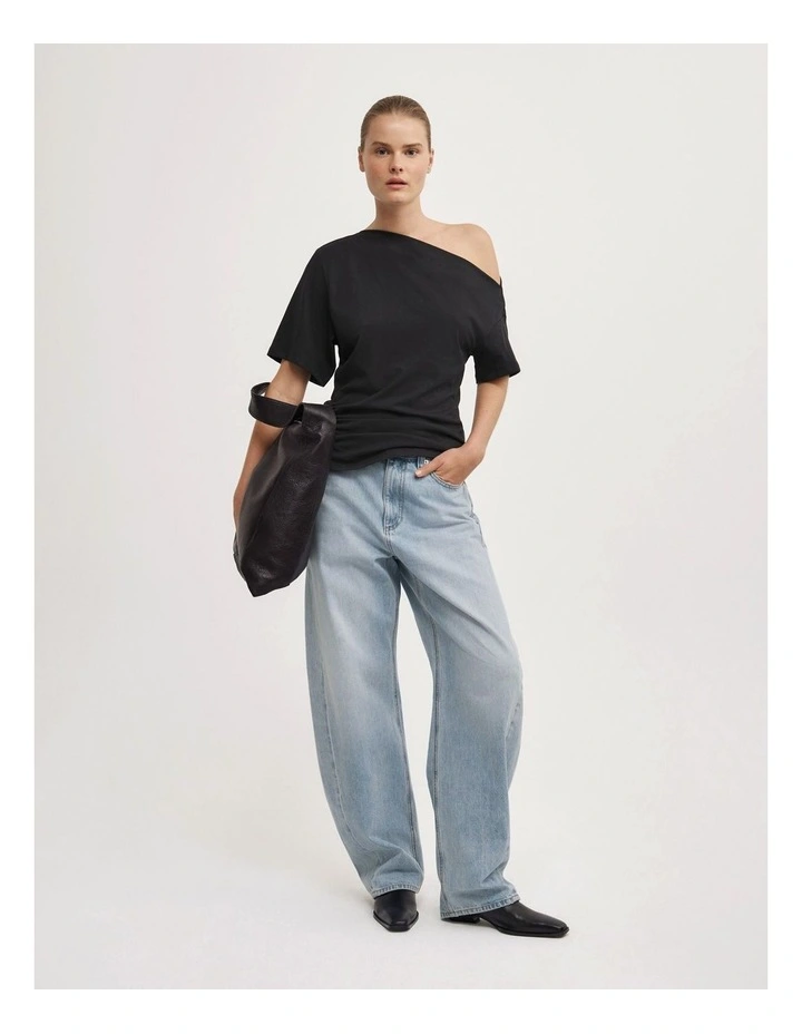 Ruched Asymmetric T-shirt in Black image 4