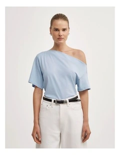 Ruched Asymmetric T-shirt in Pale Blue
