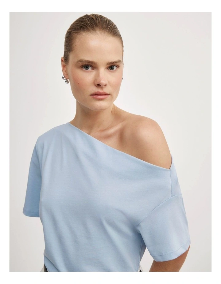 Ruched Asymmetric T-shirt in Pale Blue image 3