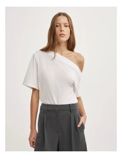 Ruched Asymmetric T-shirt in Fresh White