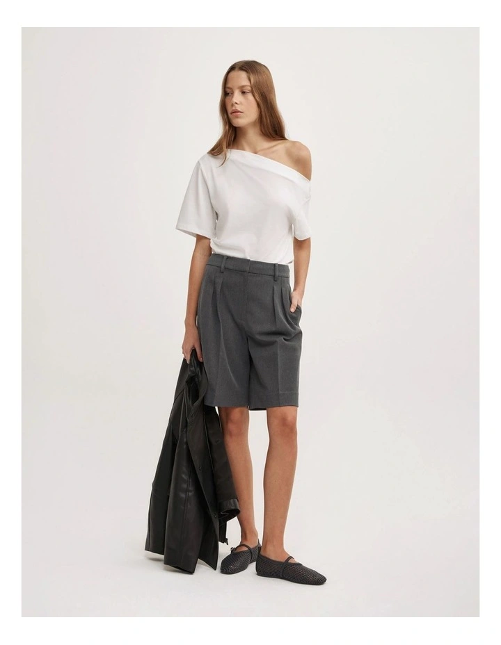 Ruched Asymmetric T-shirt in Fresh White image 2