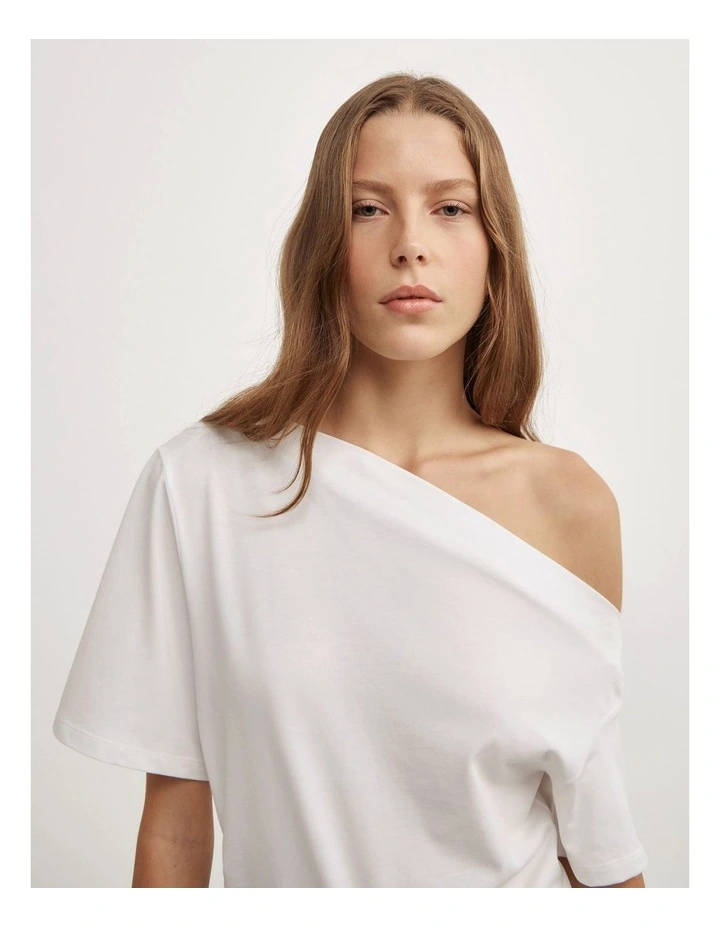Ruched Asymmetric T-shirt in Fresh White image 3