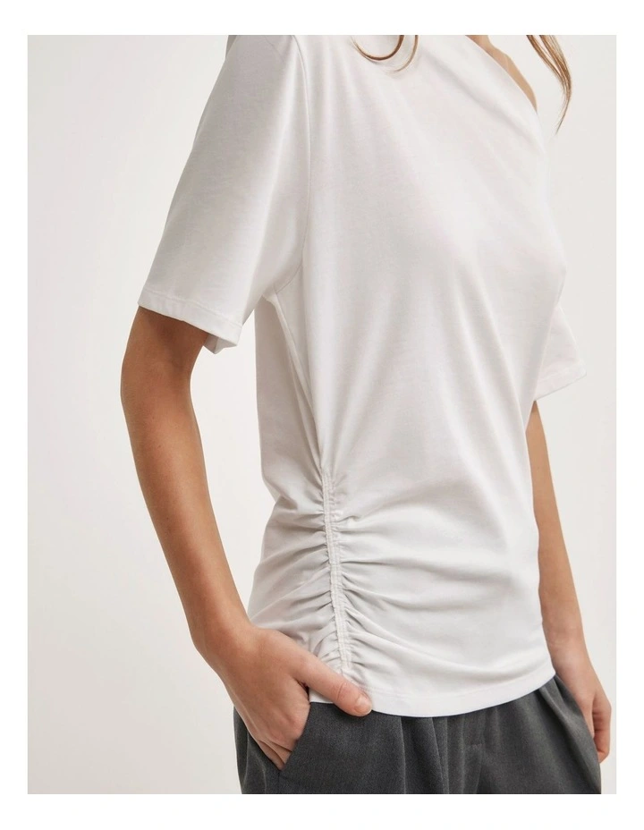 Ruched Asymmetric T-shirt in Fresh White image 4