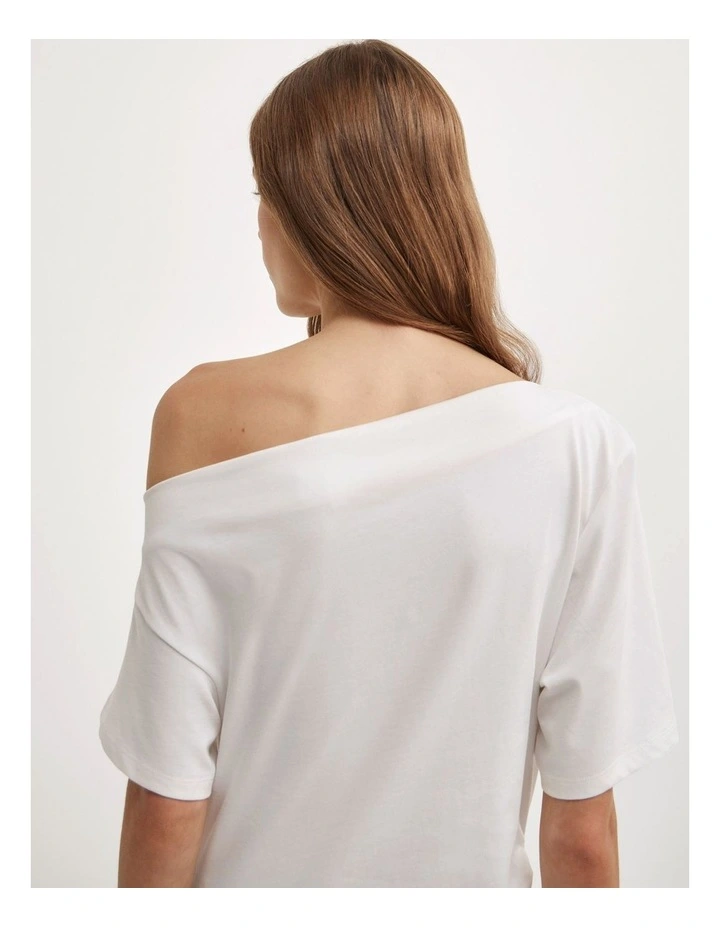 Ruched Asymmetric T-shirt in Fresh White image 5