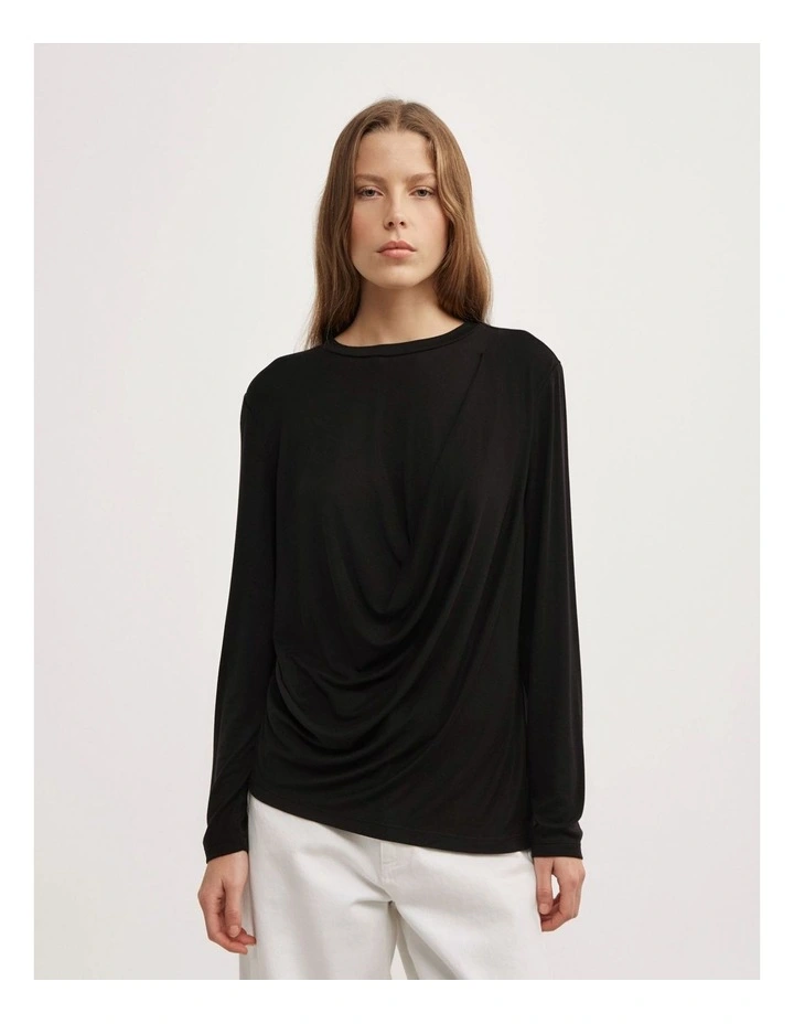 Relaxed Draped Top in Black image 1