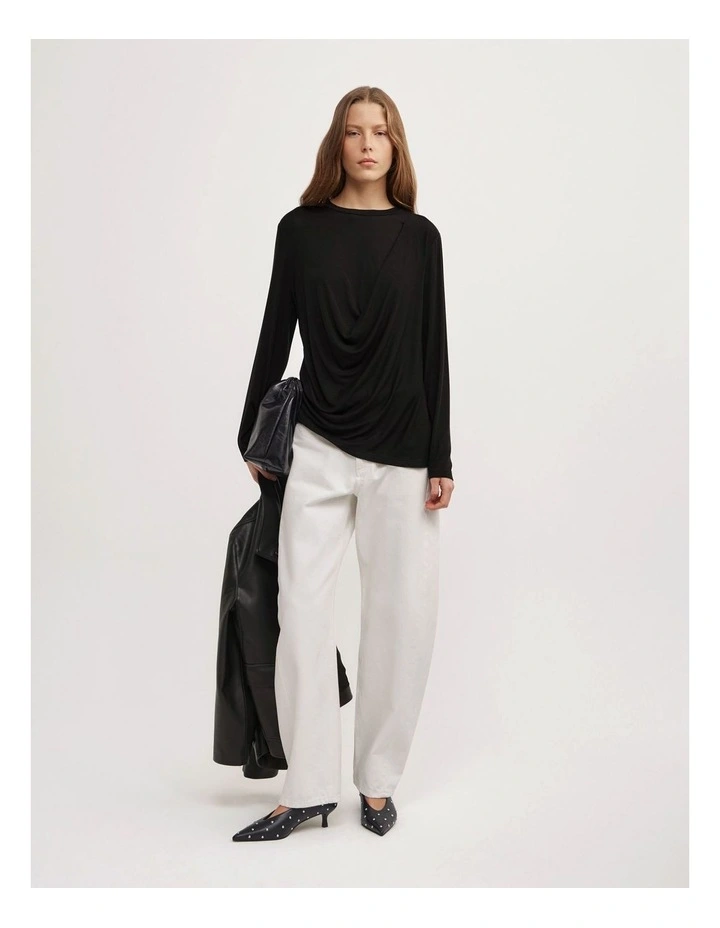 Relaxed Draped Top in Black image 2
