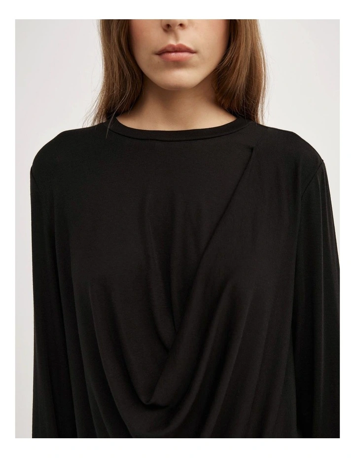 Relaxed Draped Top in Black image 3