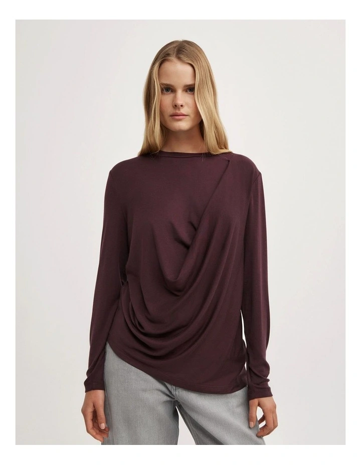 Relaxed Draped Top in Plum image 1