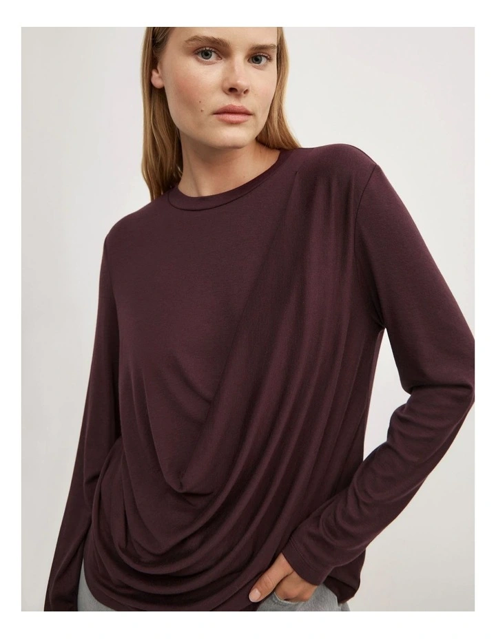 Relaxed Draped Top in Plum image 3