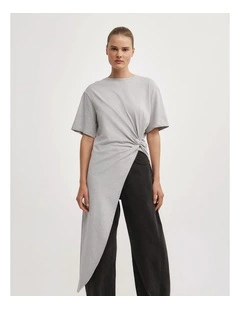 Asymmetric Tunic T-shirt in Light Grey Marle