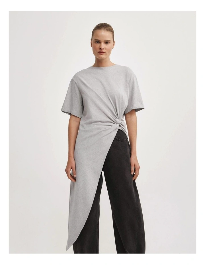 Asymmetric Tunic T-shirt in Light Grey Marle image 1