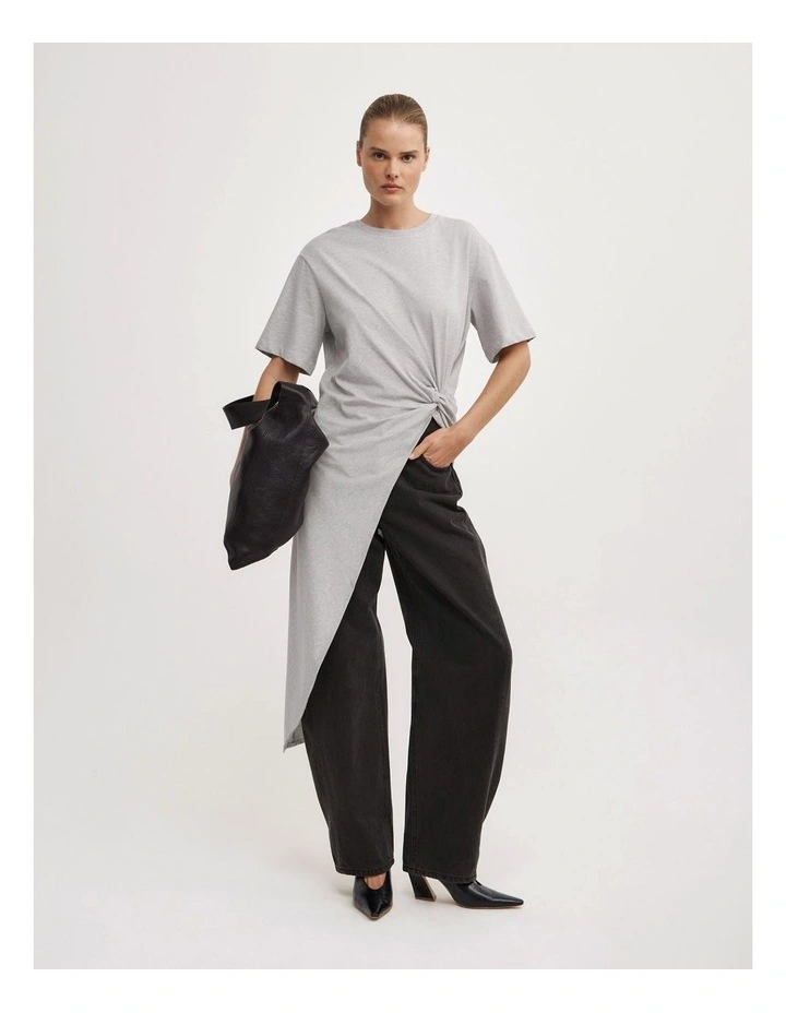 Asymmetric Tunic T-shirt in Light Grey Marle image 2
