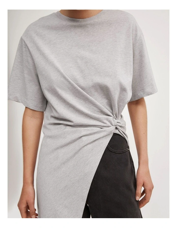 Asymmetric Tunic T-shirt in Light Grey Marle image 3